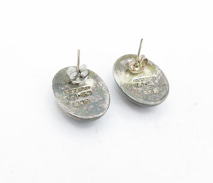 MEXICO 925 Sterling Silver  Vintage Inlaid Turquoise Oval Drop Earrings EG2688