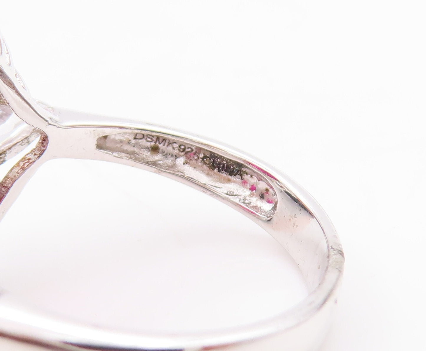 925 Sterling Silver Vintage Ring Rectangle Pink & White CZ Flower Sz 7  RG29605