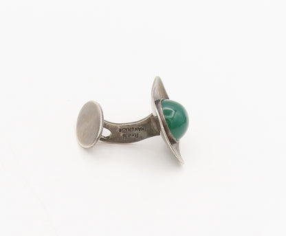 DRAGSTED DENMARK 925 Sterling Silver Vintage Curved Plate Jade Cuff Links TR3605