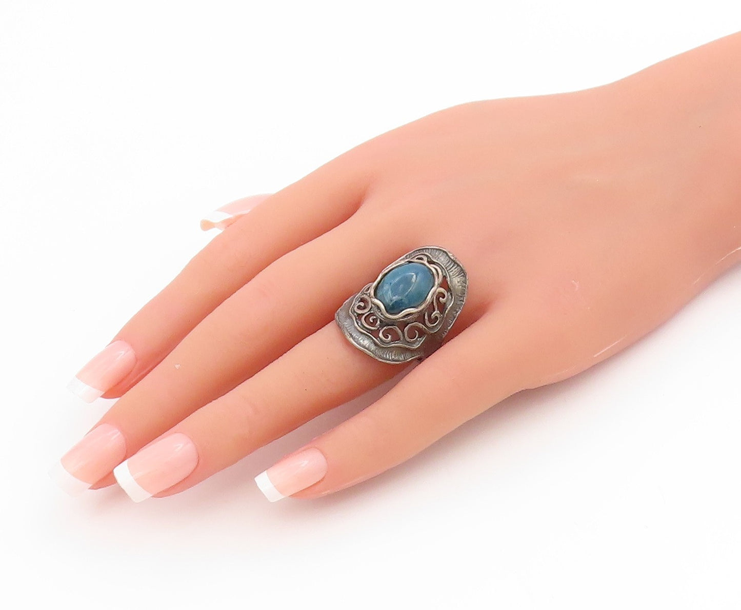 925 Sterling Silver Vintage Ring OR PAZ ISRAEL Cabochon Gemstone  Sz 8  RG34486
