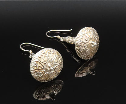 925 Silver  Vintage Wavy & Heart Pattern Oblate Dangle Earrings  EG12054