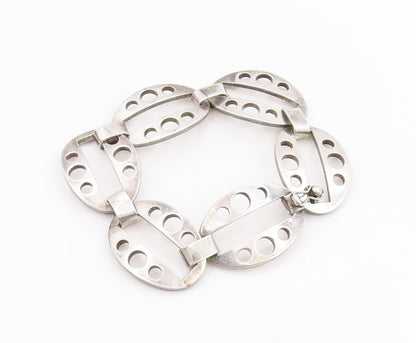 925 Sterling Silver Vintage Bracelet EUROPE Geometric Cut Out Link Chain BT11442