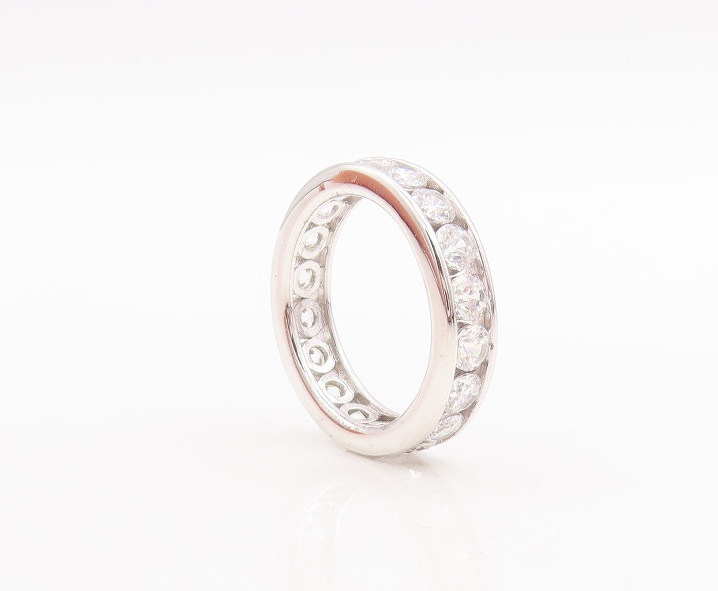925 Sterling Silver Vintage Ring Minimalist Round Topaz 360 Band  Sz 7  RG29599