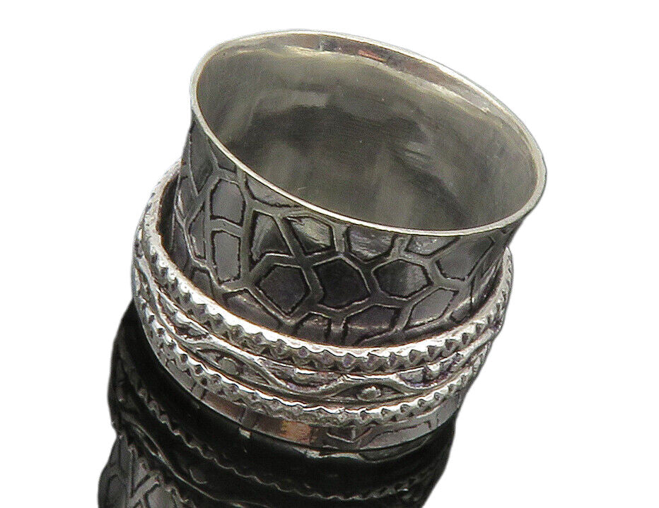 925 Sterling Silver Shiny Patterned Concave Multi Band Ring Sz 8 RG12278