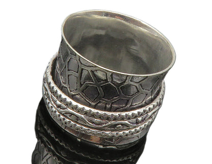 925 Sterling Silver Shiny Patterned Concave Multi Band Ring Sz 8 RG12278