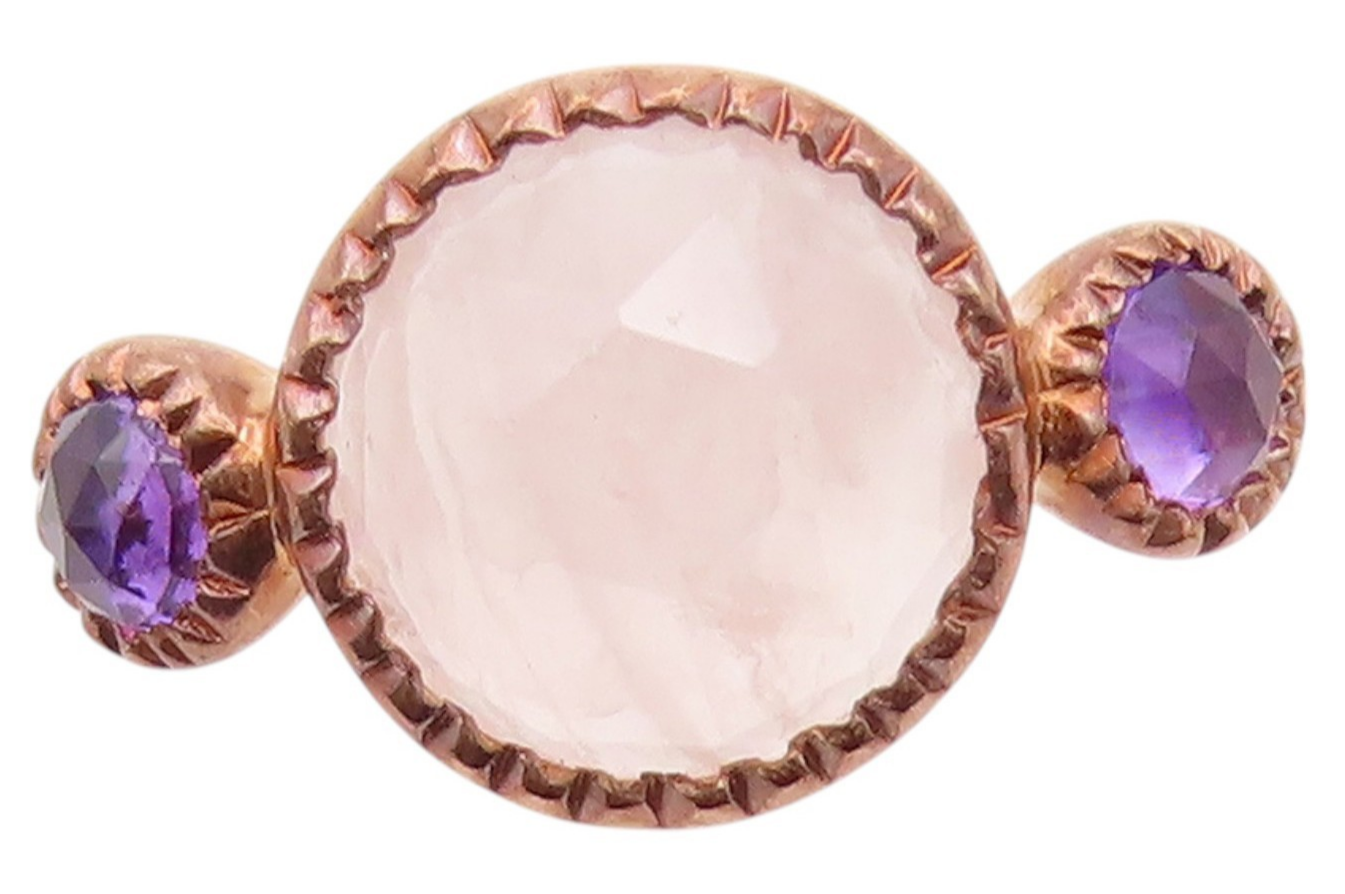 925 Sterling Silver Vintage Ring Rose Gold Plated Amethyst Gemstone Sz 6 RG32820