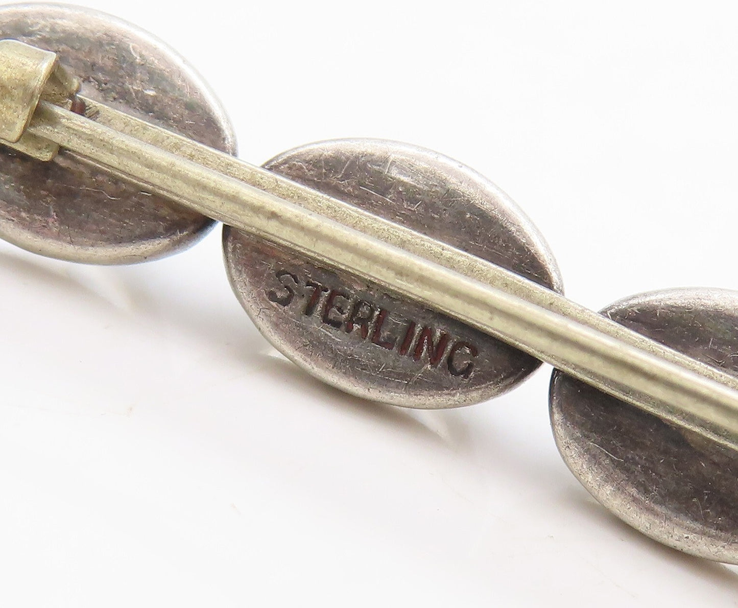 925 Sterling Silver Vintage Brooch Pin Oval Cabochon Cat's Eye Band  BP11370