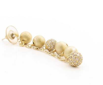 925 Sterling Silver Vintage Earrings Gold Plated Drop Round CZ  Beads  EG13268