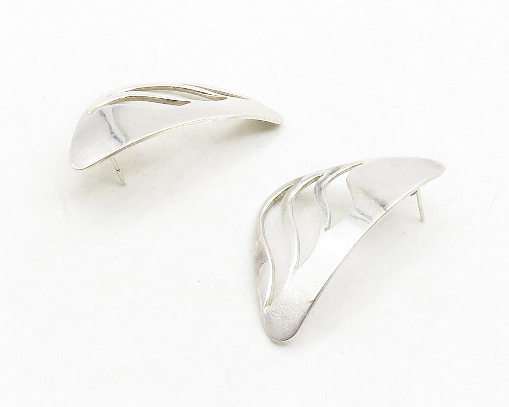 MEXICO 925 Sterling Silver  Vintage Shiny Cutout Design Drop Earrings  EG6872