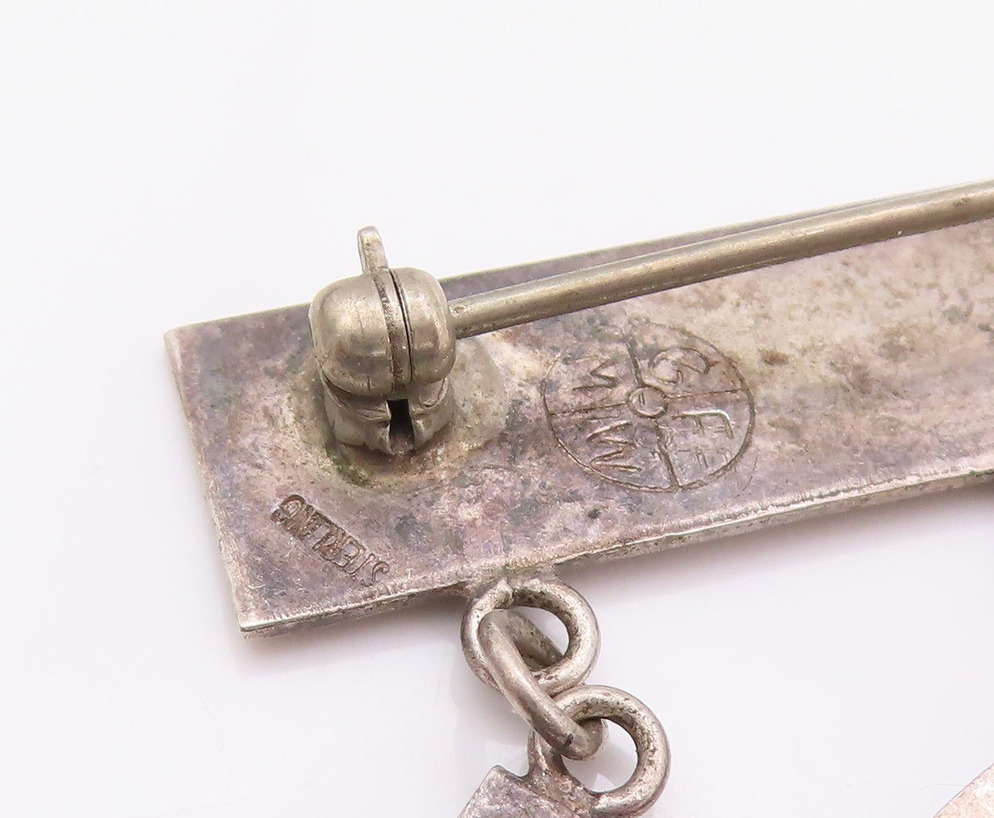 925 Sterling Silver Vintage Brooch GFMW Dangling Book Nut Scale Charm  BP11570