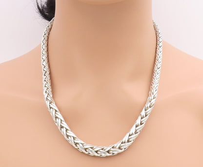 925 Sterling Silver Vintage Necklace Solid Intertwined Byzantine Chain  NE4621
