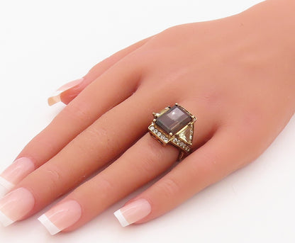 925 Sterling Silver Vintage Ring Gold Plated Smoky Quartz & Topaz  Sz 6  RG30770