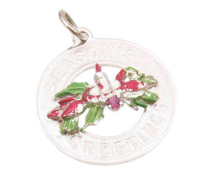 925 Silver  Vintage Enamel & Topaz Seasonal Greetings Medal Pendant  PT20841