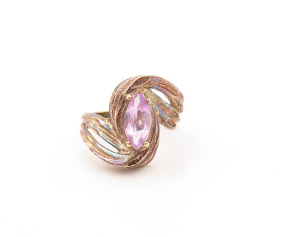925 Sterling Silver Vintage Ring Gold Plated Designer Amethyst  Sz 6.5  RG31016