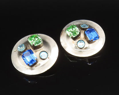 925 Silver  Vintage Peridot & Gemstones Non Pierced Disc Earrings  EG11739