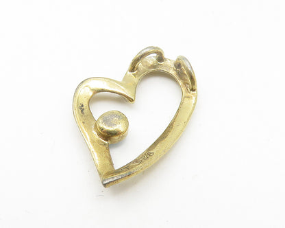 925 Sterling Silver  Vintage Blue Topaz Gold Plated Love Heart Pendant  PT8833