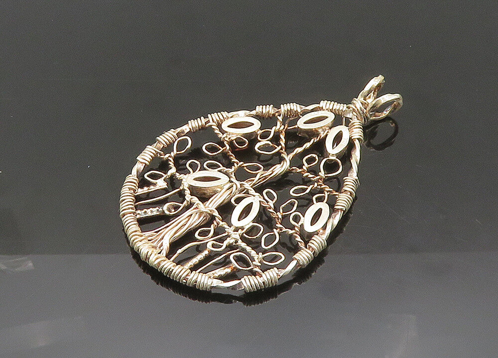 925 Sterling Silver  Vintage Garnet Tree Of Life Wire Twist Pendant  PT16607