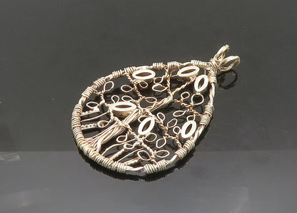925 Sterling Silver  Vintage Garnet Tree Of Life Wire Twist Pendant  PT16607