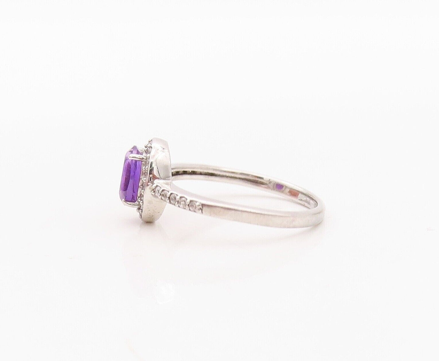 925 Sterling Silver Vintage Ring Oval Cut Amethyst Halo CZ  Sz 7  RG29949