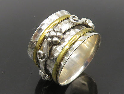 925 Sterling Silver  Vintage 2 Tone Hammered Floral Band Ring Sz 10  RG23761