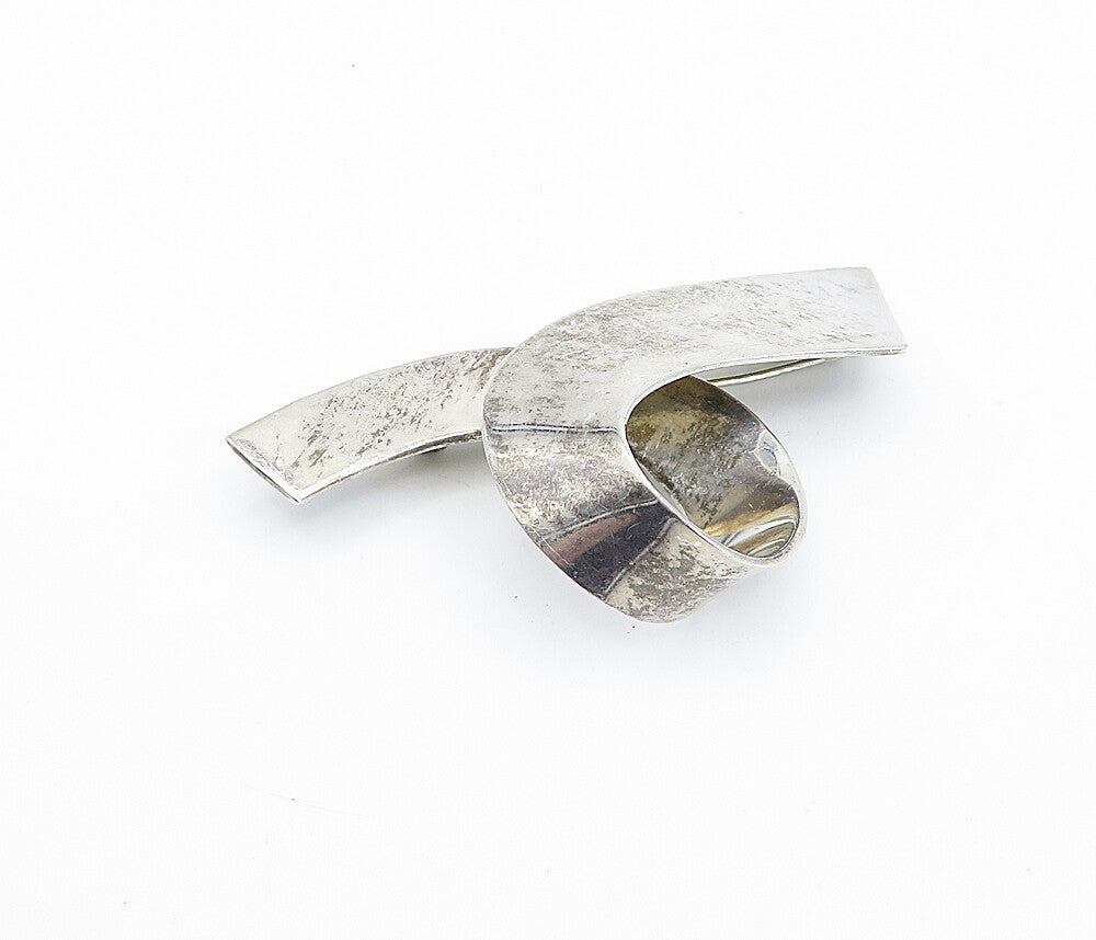 MEXICO 925 Sterling Silver  Vintage Dark Tone Ribbon Swirl Brooch Pin  BP1318