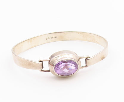BOMA 925 Sterling Silver Vintage Inlaid Oval Amethyst Bangle Bracelet BT9632