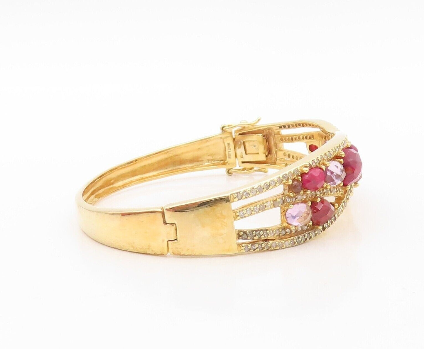925 Sterling Silver Vintage Bracelet Gold Plated Gemstone & Diamonds BT10725