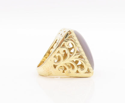 925 Sterling Silver Vintage Ring Gold Plated Real Large Gemstone Sz 8 RG29681