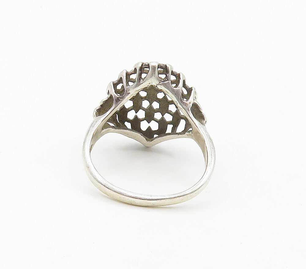 925 Sterling Silver  Vintage Shiny Diamond Shaped Band Ring Sz 5.5  RG16919