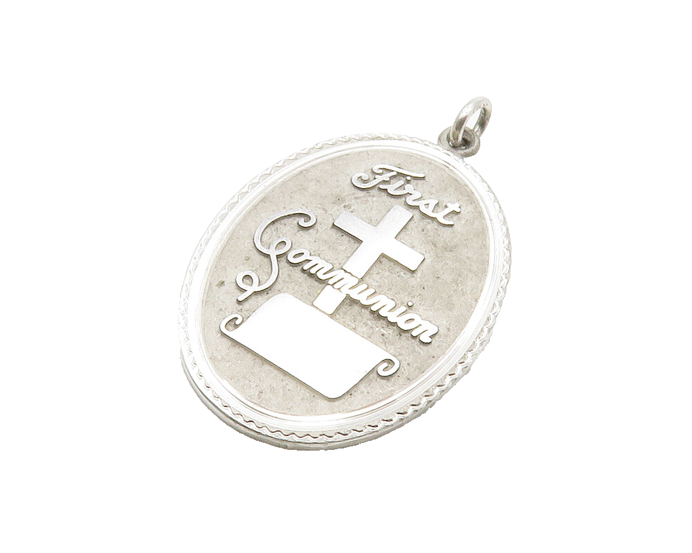 925 Sterling Silver  Vintage Shiny First Communion Religious Pendant  PT10415