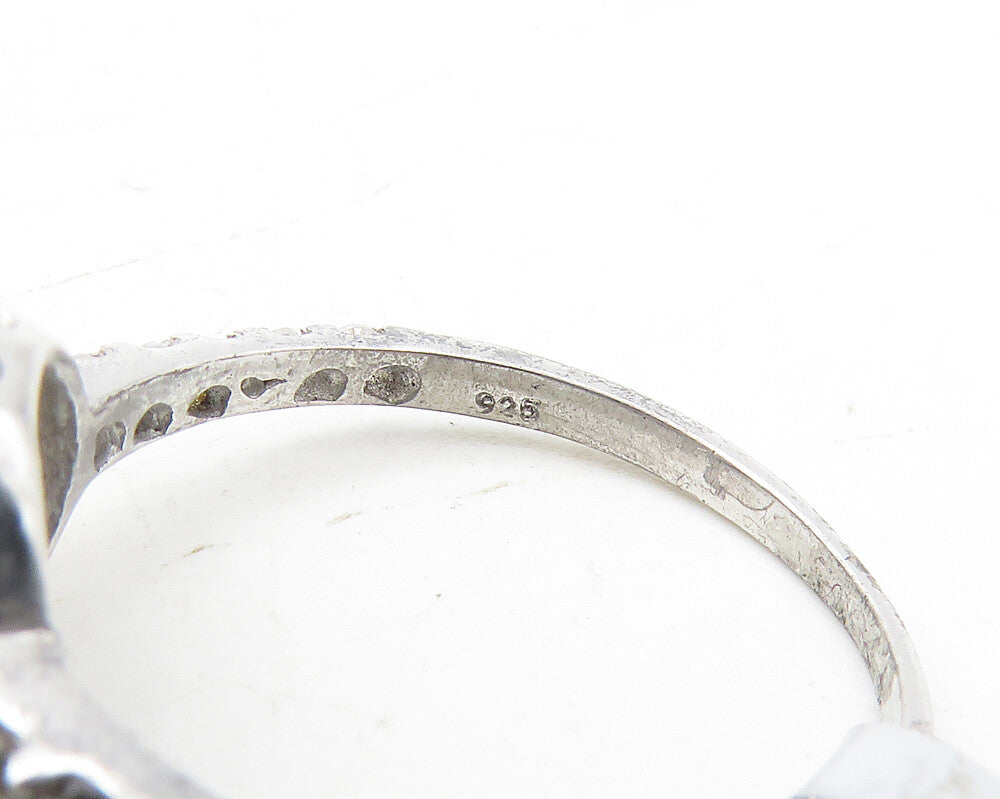 925 Sterling Silver  Cabochon Cut Topaz Shiny Floral Band Ring Sz 7  RG10119
