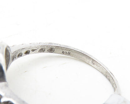 925 Sterling Silver  Cabochon Cut Topaz Shiny Floral Band Ring Sz 7  RG10119