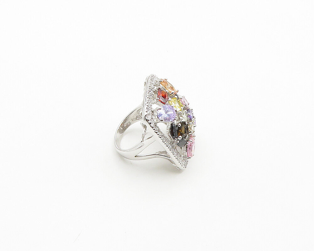925 Silver Cubic Zirconia Topaz & Multi Stone Cocktail Ring Sz 9.5 RG19449