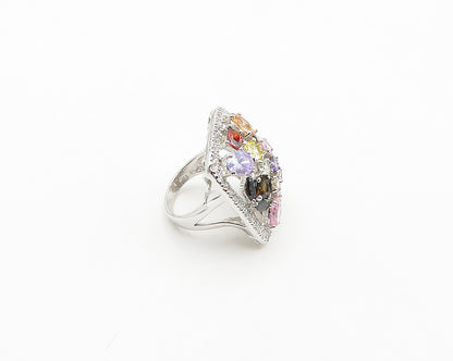925 Silver Cubic Zirconia Topaz & Multi Stone Cocktail Ring Sz 9.5 RG19449