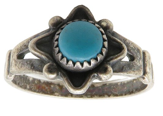 NAVAJO 925 Silver  Vintage Turquoise Dark Tone Band Ring Sz 6.5  RG14452