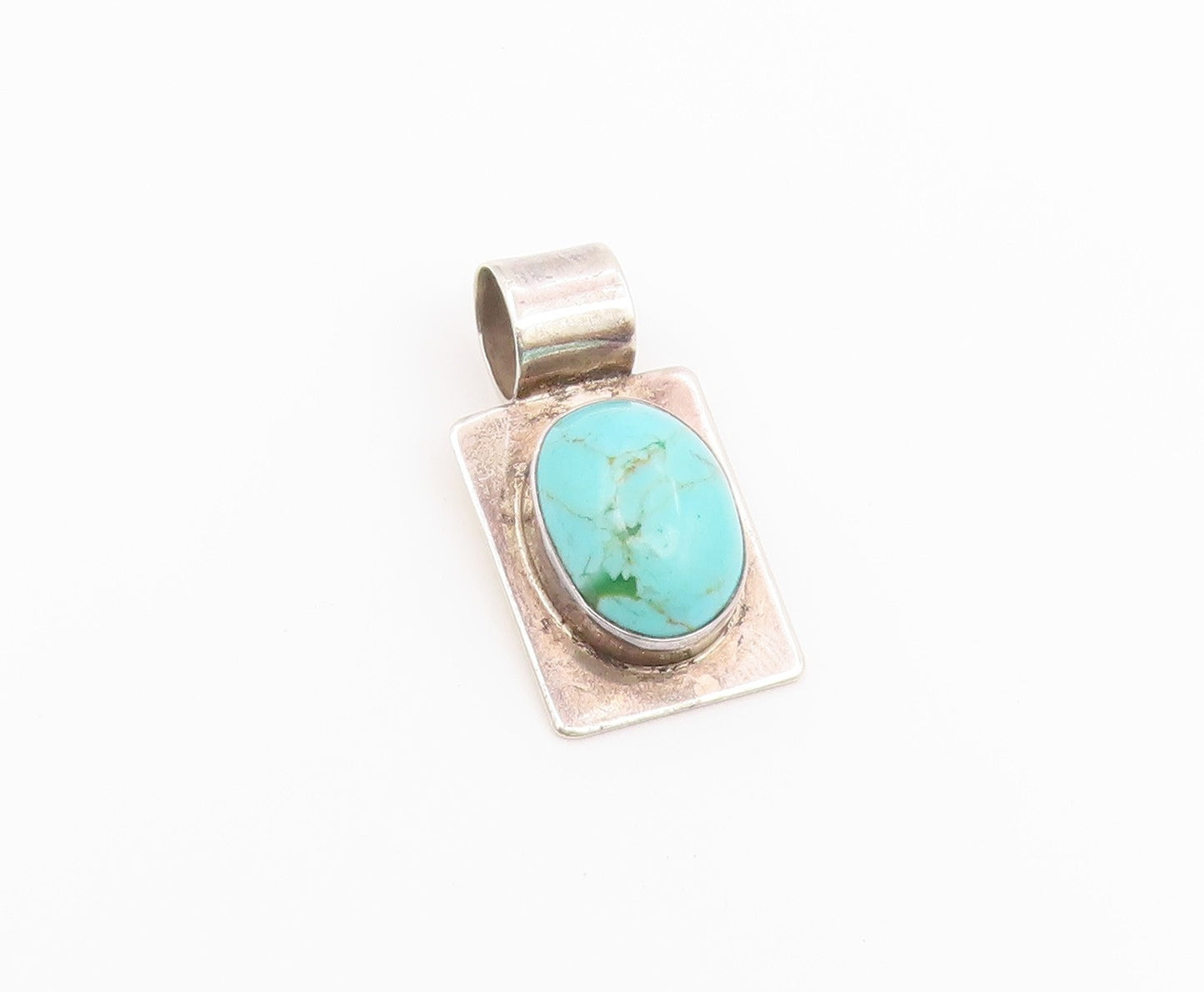 925 Sterling Silver Vintage Pendant MEXICO Cabochon Turquoise Charm  PT26594