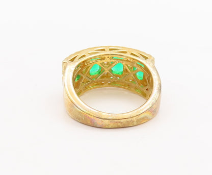 925 Sterling Silver Vintage Ring Gold Plated Green & White CZ  Sz 7  RG29627