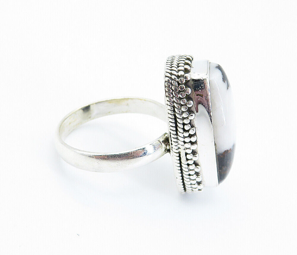 925 Sterling Silver  Cabochon Black & White Jasper Cocktail Ring Sz 8  RG8211