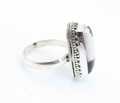925 Sterling Silver  Cabochon Black & White Jasper Cocktail Ring Sz 8  RG8211