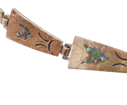 TAXCO MEXICO 925 Silver  Vintage Inlaid Abalone Shell Chain Bracelet  BT2026
