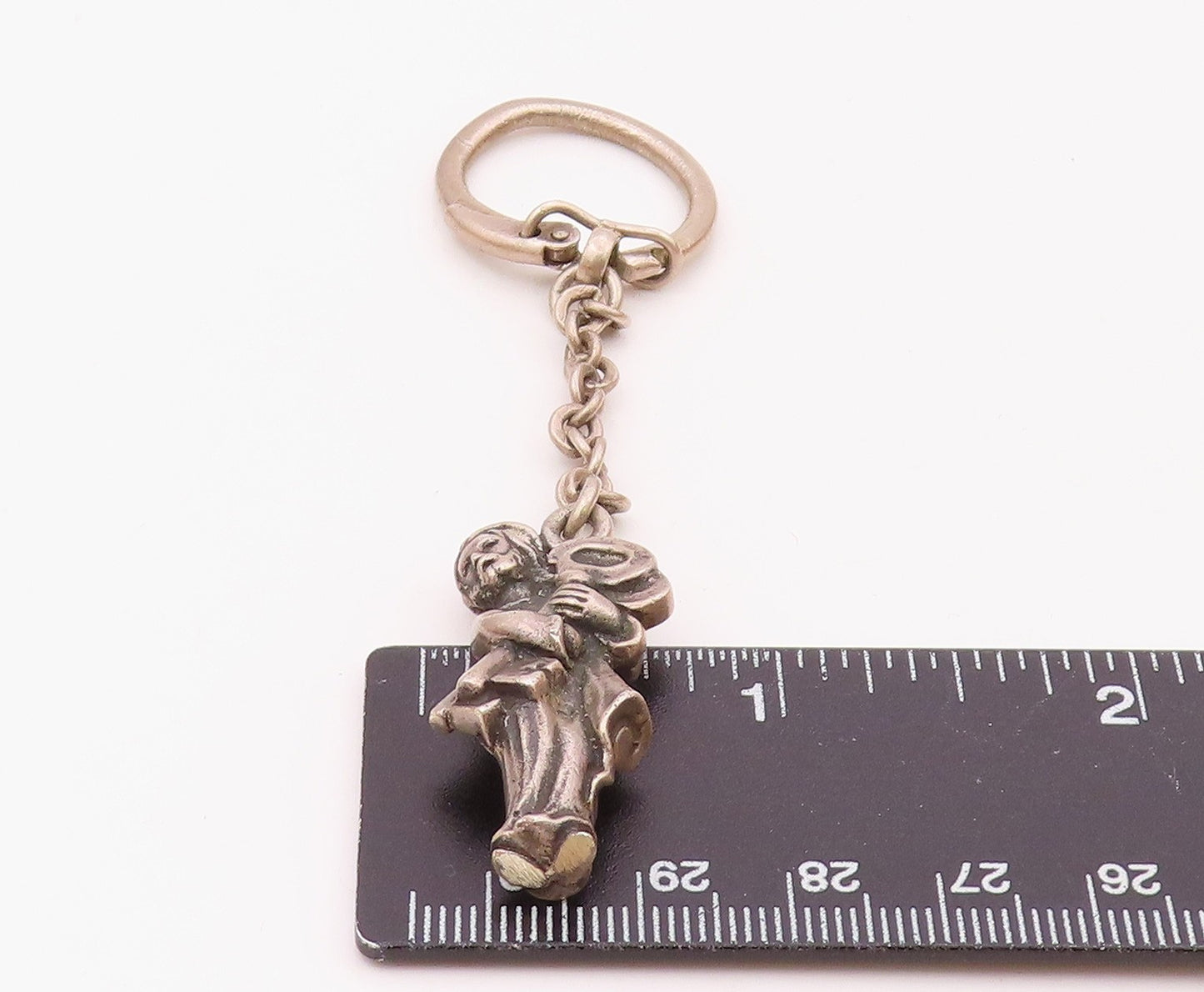 925 Sterling Silver Vintage Sculpted Saint Peter Holding Keys Keychain TR3394