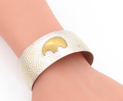 925 Sterling Silver Vintage Bracelet SOUTHWESTERN Two Tone Bear Cuff BT11793