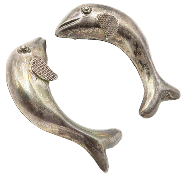 925 Sterling Silver  Vintage Dark Tone Leaping Dolphin Drop Earrings  EG5787
