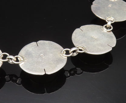 925 Sterling Silver  Vintage Seven Stone Cabochon Agate Chain Necklace  NE3998