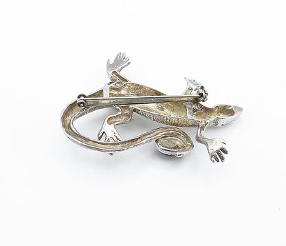 SOUTHWESTERN 925 Sterling Silver Vintage Black Onyx Lizard Brooch Pin BP2811