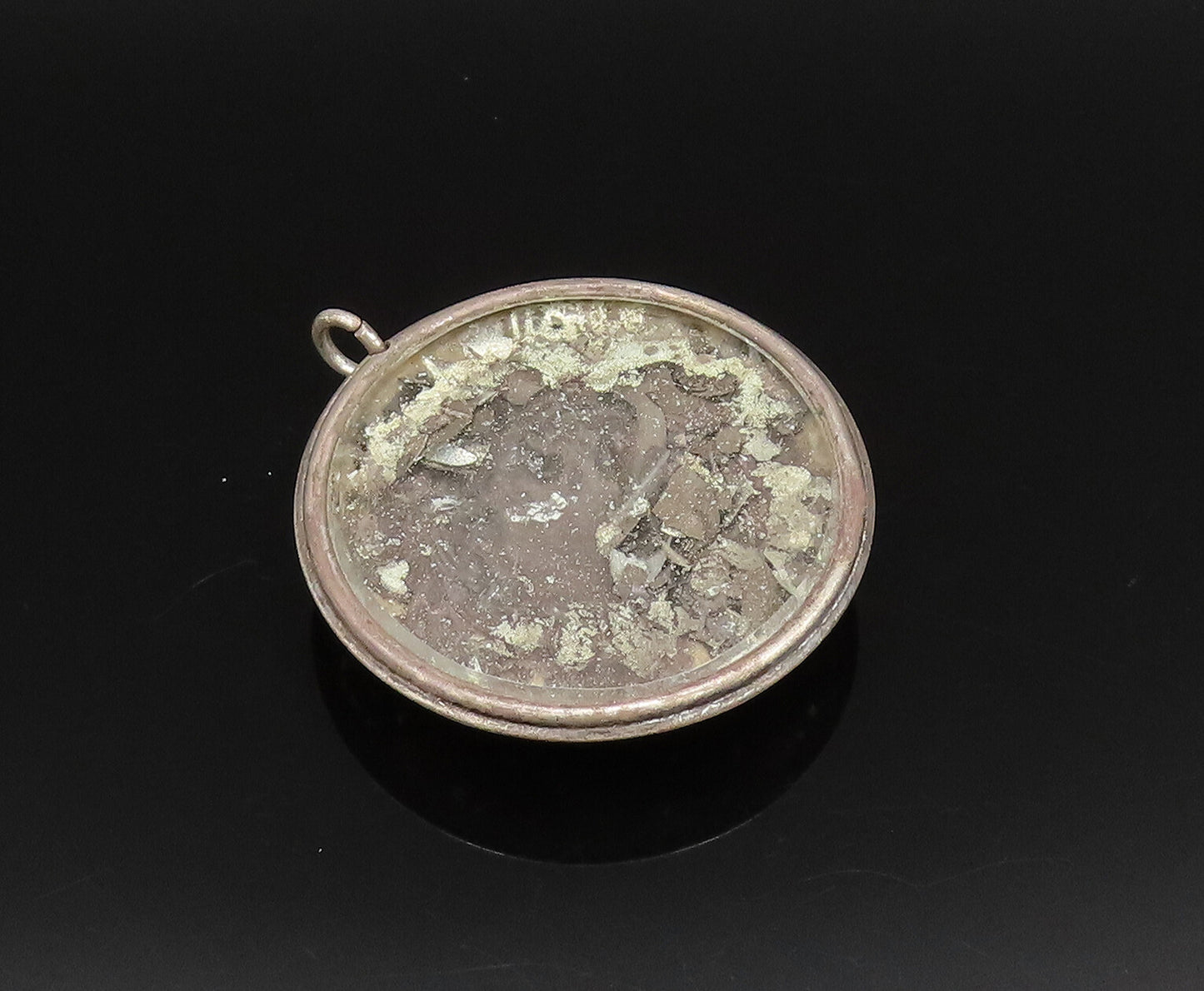 925 Sterling Silver  Vintage Antique Leaf Vine Round Dome Pendant  PT21546