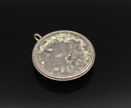 925 Sterling Silver  Vintage Antique Leaf Vine Round Dome Pendant  PT21546