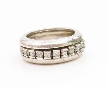 925 Sterling Silver Vintage Ring Channel Set CZ Classic Wide Band  Sz 8  RG35082