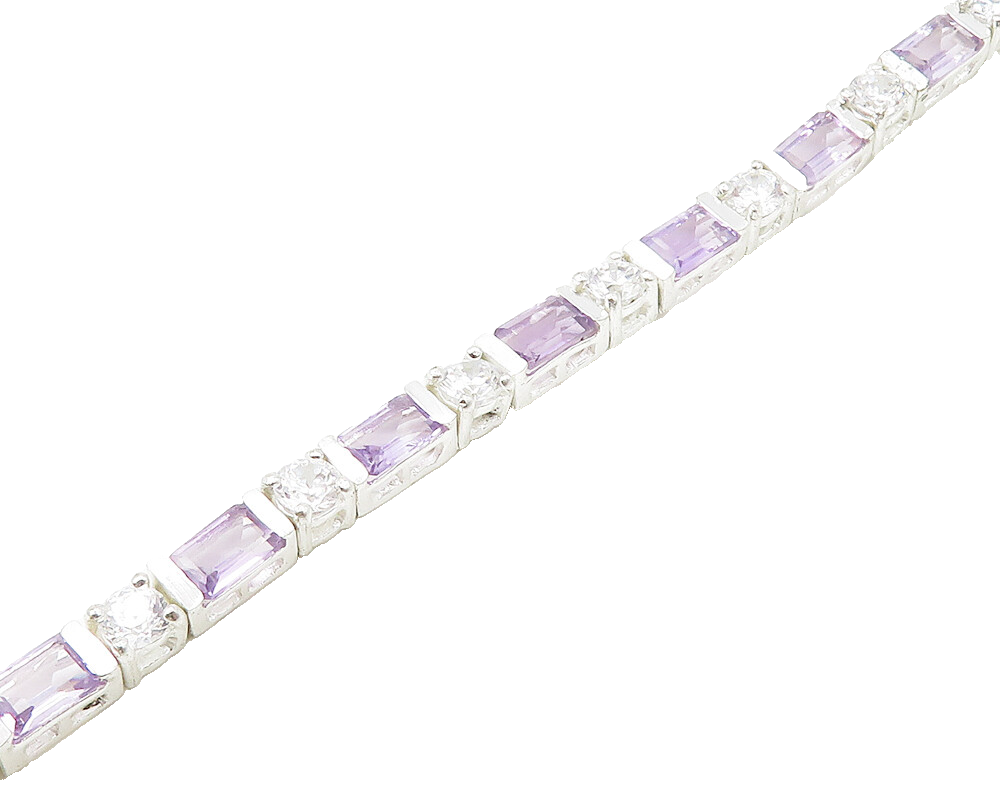 925 Sterling Silver  Amethyst & Topaz Shiny Chain Bracelet  BT6768