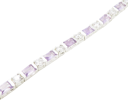 925 Sterling Silver  Amethyst & Topaz Shiny Chain Bracelet  BT6768